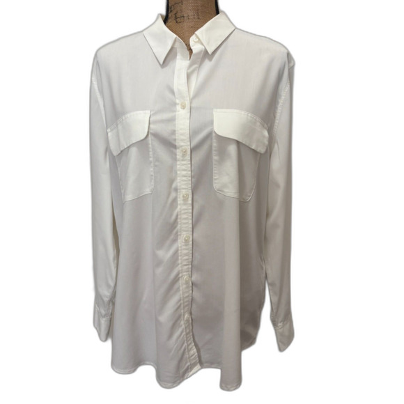 Chico's White Camp Shirt Long Sleeve Button Up Luxe Modal Blend Size 16/18 (3) - Picture 1 of 5
